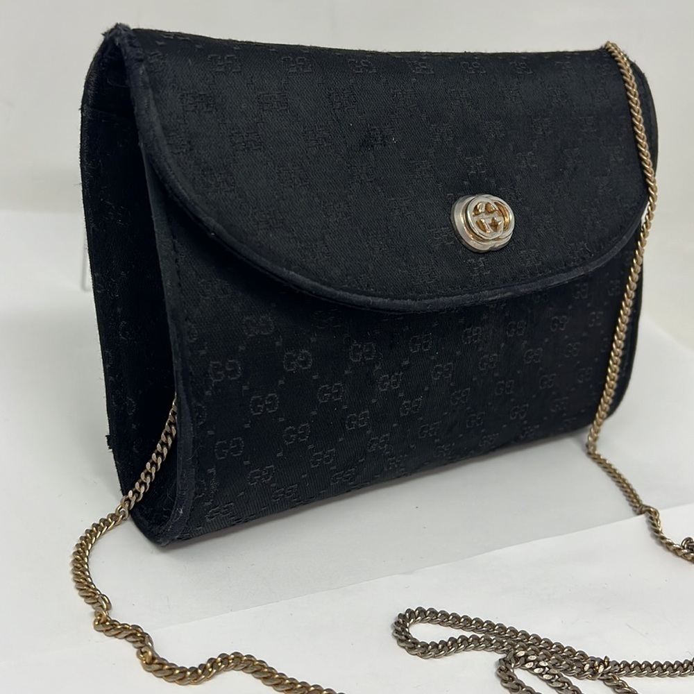 GUCCI BLACK FABRIC MICRO GG EVENING SHOULDER CLUTCH BAG